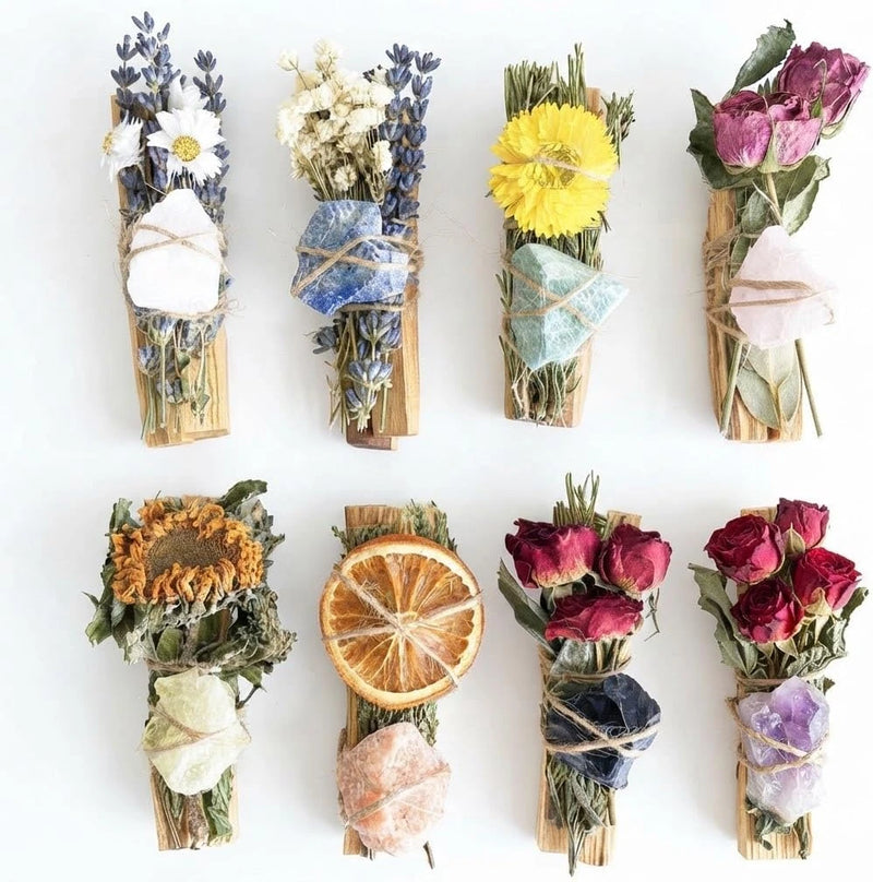 7 chakra smudge set with sage and dried flowers
