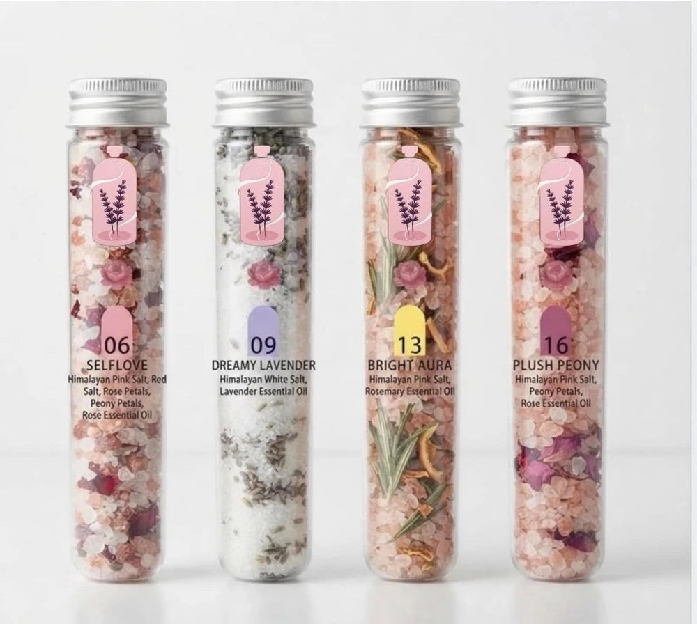 Himalayan bath salts with floral botanicals